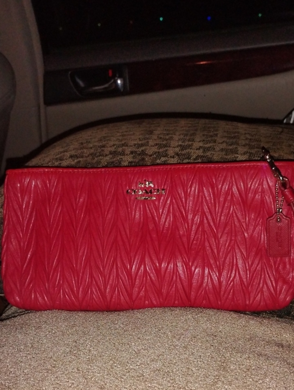Coach Red Quilted Leather Wristlet with Logo Charm